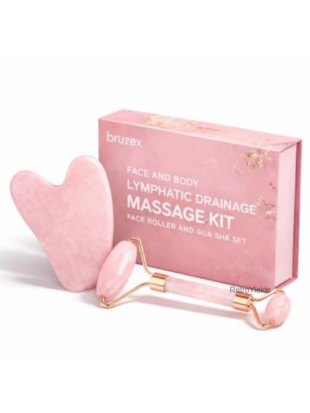 Rose Quartz Face Roller & Gua Sha Set Lymphatic Drainage Massage Tool